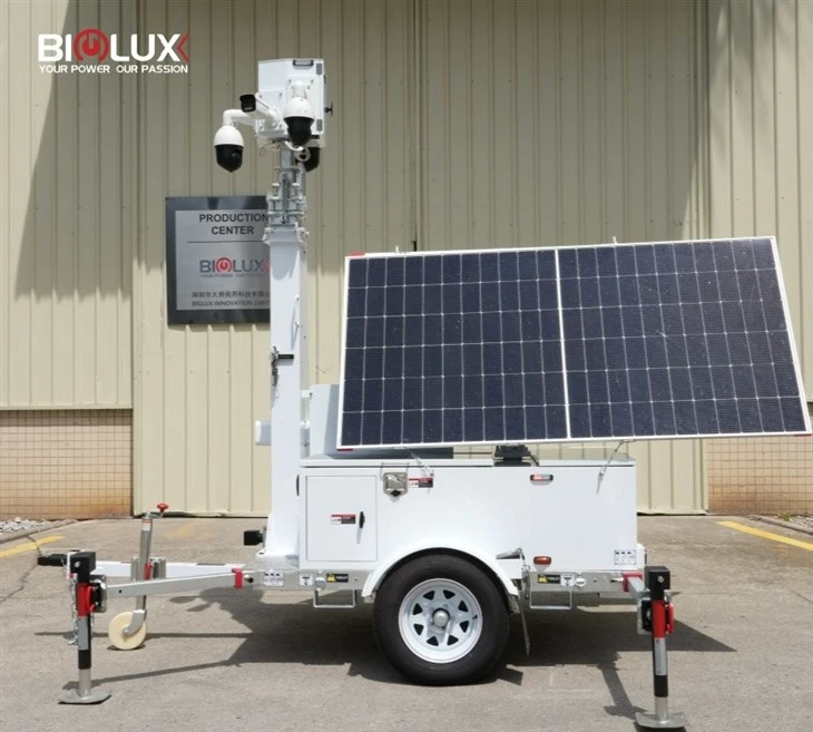 Solar-powered Mobile Surveillance Trailers With Solar Panel POE Switch And HD Camera
